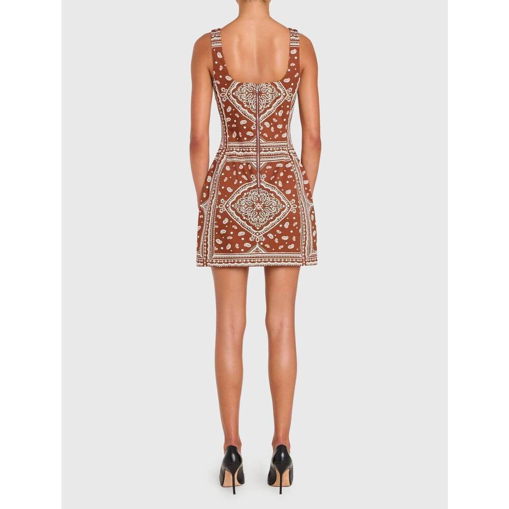 Amanda Uprichard Rust and Cream Bandana Mini Dress - Picture 4 of 4